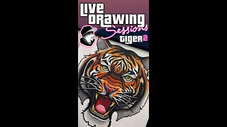 Drawing a TIGER Neo Traditional Tattoo Design Pt2 Vertical [upl. by Esmerolda]