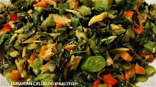 Jamaican style Callaloo and Saltfish  Recipe for cooking callaloo the Jamaican way  Jerenes Eats [upl. by Adaha]