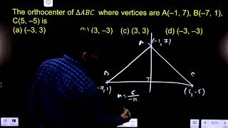 The orthocenter of ∆ABC where vertices are A–1 7 B–7 1 C5 –5 is [upl. by Ahsinek]