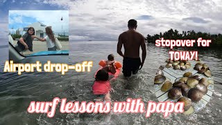 Morning surf with the kids airport drop off and eating TUWAY shells [upl. by Ecirtra]