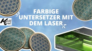 xTool S1 Laser  Farbige Glasuntersetzer aus Holz [upl. by Hgielsa]