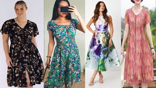 Letest Floral Print Summer Knee Length Outfits Dresses Ideas for Women 2024 [upl. by Ahslek388]