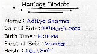 Marriage Biodata Format  Biodata For Marriage  Marriage Biodata For Boys  How To Write Biodata [upl. by Olodort]