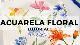 ACUARELA FLORAL  5 diferentes flores en ACUARELAS TUTORIAL paso a paso MUY FÁCIL [upl. by Pettiford]