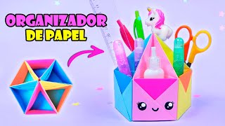 Organizador de papel Kawaii 😍 Portalápices de Papel  Tutorial Origami [upl. by Elletsyrc]