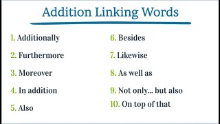 Addition Linking Words  Addition Linking Words Examples with pictures  Linking Words in English [upl. by Toiboid]