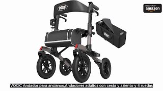 VOCIC Andador para ancianosAndadores adultos con cesta y asiento y 4 ruedasAndador plegable ligero [upl. by Malha]