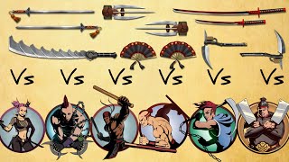 SHADOW FIGHT2 I BUTCHER BODYGUARDS VS COMPOSITE SWORD WIDOW FANS MONK KATARS MOWERSHERMITSWORD [upl. by Lorianna]