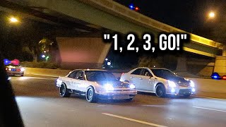 STREET RACING IN FRONT OF COPS GONE WRONG POLICE CHASE [upl. by Murrah757]