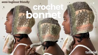 Crochet Bonnet Tutorial semibeginner friendly [upl. by Felicia533]