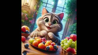 cats eat mix fruits with enjoing cat cute kitten catstory cutecat aicat copil [upl. by Aihsoj918]