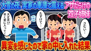 【2ch馴れ初め】大雪のあと、実家の車庫で震えながら身を寄せ合うアザのある双子姉妹→異変を感じて家の中に入れた結果【感動する話】 [upl. by Riggs185]