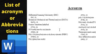 how to insert or generate list of abbreviations or acronyms in microsoft word [upl. by Gareri]
