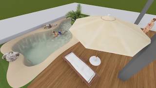 Diseño 3D para piscina de arena jardín y terraza [upl. by Nueovas]