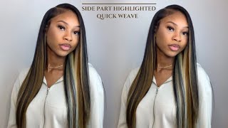 HOW TO Deep Side Part Quick Weave With Highlights [upl. by Mauricio]