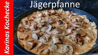 geniales Partyrezept Jägerpfanne mit Champignons Bratwurst und cremiger Sahnesoße [upl. by Cioffred223]