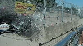 Grand Prix Crash Video 2013 Debris Rains Down on Fans After Dario Franchitti Accident [upl. by Lynett838]