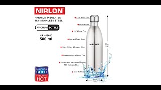 NIRLON VACUUM INSULATED BOTTLE 24HRS COLD 18HRS HOT in HINDI [upl. by Bevon]