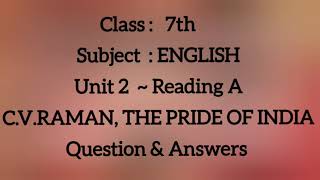 7thclass English  2nd lesson question and answers  CV Raman The pride of India  😎 [upl. by Barton]