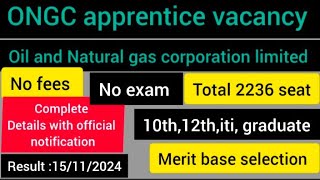 ONGC APPRENTICE VACANCYOil and Natural gas corporation limited 2024 [upl. by John]