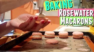 BAKING ROSE MACARONS and SIMPLE HEALTHY VEGAN BANANA BREAD Bake with me macarons amp banana bread [upl. by Benco]