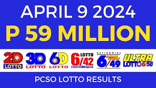 Lotto Result April 9 2024 9pm PCSO [upl. by Nilatak]