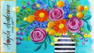 Impressionist Beginner Acrylic Painting  Bohemian Flower Vase LIVE Tutorial  CACFlowerArt [upl. by Memberg]