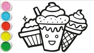 Ice cream drawing  How to draw a cute ice cream with colour easy step by step [upl. by Blayne767]