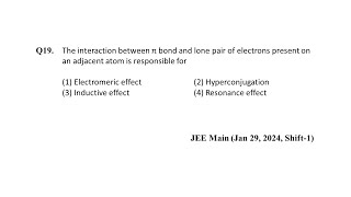 Q19 JEE Main Chemistry PYQ Jan 29 2024 Shift 1  Resonance Effect  NEON JEE NEET [upl. by Willa]