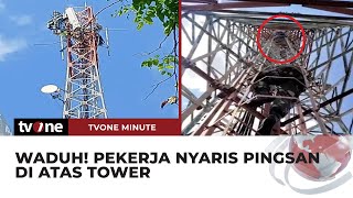 Aksi Petugas TNI Evakuasi Pekerja yang Diduga Pingsan di Atas Tower  tvOne Minute [upl. by Odlanier]