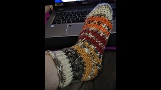 Toe Up Boot Socks or House Socks in Owl Eye Stitch Loom Knit [upl. by Anawot]