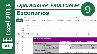 Escenarios  Excel 2013 Operaciones Financieras 912 [upl. by Mellman]