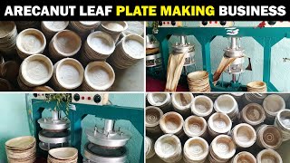 ARECA NUT LEAF PLATE MANUFACTURING  Areca leaf Plate Manking  Pakku Muttai Plate Making Process [upl. by Aidyn]