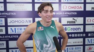 Mondo Duplantis On Raising His Pole Vault World Record To 624m At Diamond League Xiamen 2024 [upl. by Nogam]