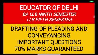 DRAFTING OF PLEADING AND CONVEYANCING II BA LLB AND LLB II IMPORTANT QUESTIONS II CCSU MSU [upl. by Alfeus]