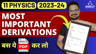 Class 11 Physics Most Important Derivations 🔥🔥 For Half Yearly Exam 2023  24🔥 [upl. by Warfore657]