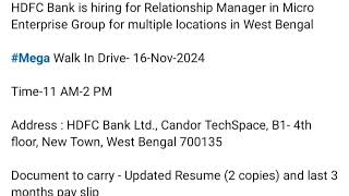 TVS Bajaj asirvad HDFC Bank Pvt Ltd urgent vacancy all over West Bengal [upl. by Elli734]