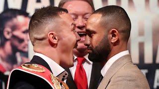 WARRINGTON MAKES GALAHAD FLINCH DURING FACE OFF 😲  IBF World Featherweight Title  June 15th [upl. by Lacefield938]