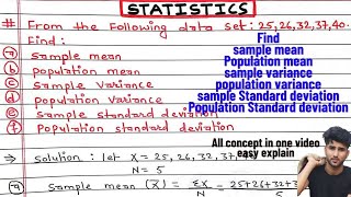 Find Sample meanPopulation meansample variancepopulation variance and standard deviation  Arya [upl. by Us]