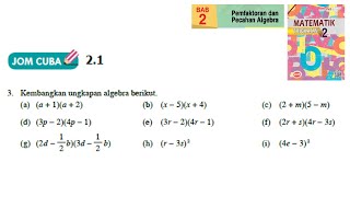 KSSM Matematik Tingkatan 2 Bab 2 pemfaktoran dan pecahan algebra jom cuba 21 no3 buku teks form 2 [upl. by Fronnia]