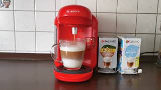 Bosch Tassimo Coffee Machine  Making a LATTE MACCHIATO [upl. by Ellerehs346]