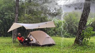 CAMPING IN HEAVY RAIN AND THUNDERSTORMS  RELAXING RAIN CAMPING IN COZY TENT  ASMR [upl. by Davide]