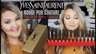 YSL ROUGE PUR COUTURE THE SLIM MATTE LIPSTICKS  16 SHADES  LIP SWATCHES [upl. by Ykcin]