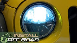 Jeep Wrangler JK Rigid Industries Headlight LED 7quot TruckLite Pair 20072018 Installation [upl. by Etirugram]