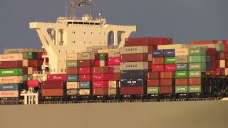 Very Large Container Ship MANCHESTER BRIDGE Maiden Voyage into Felixstowe UK June 26 2015 [upl. by Enelloc]