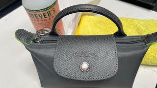 Cleaning my Longchamp Le Pliage Green Pouch with Handle [upl. by Eisnil]