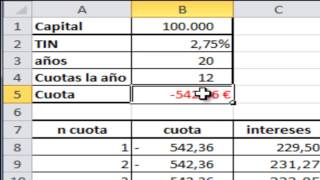 Calculo de la letra de una hipoteca con Excel [upl. by Hewes359]