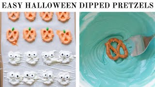 Easy Halloween Dipped Pretzels Monsters Pumpkins Mummies Pretzel Rods [upl. by Kristie]