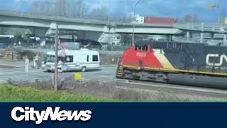 Train hits RV stalled on tracks in Langley [upl. by Jakie]