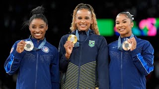 Simone Biles Jordan Chiles make Olympic podium in artistic gymnastics floor final [upl. by Eelaroc]